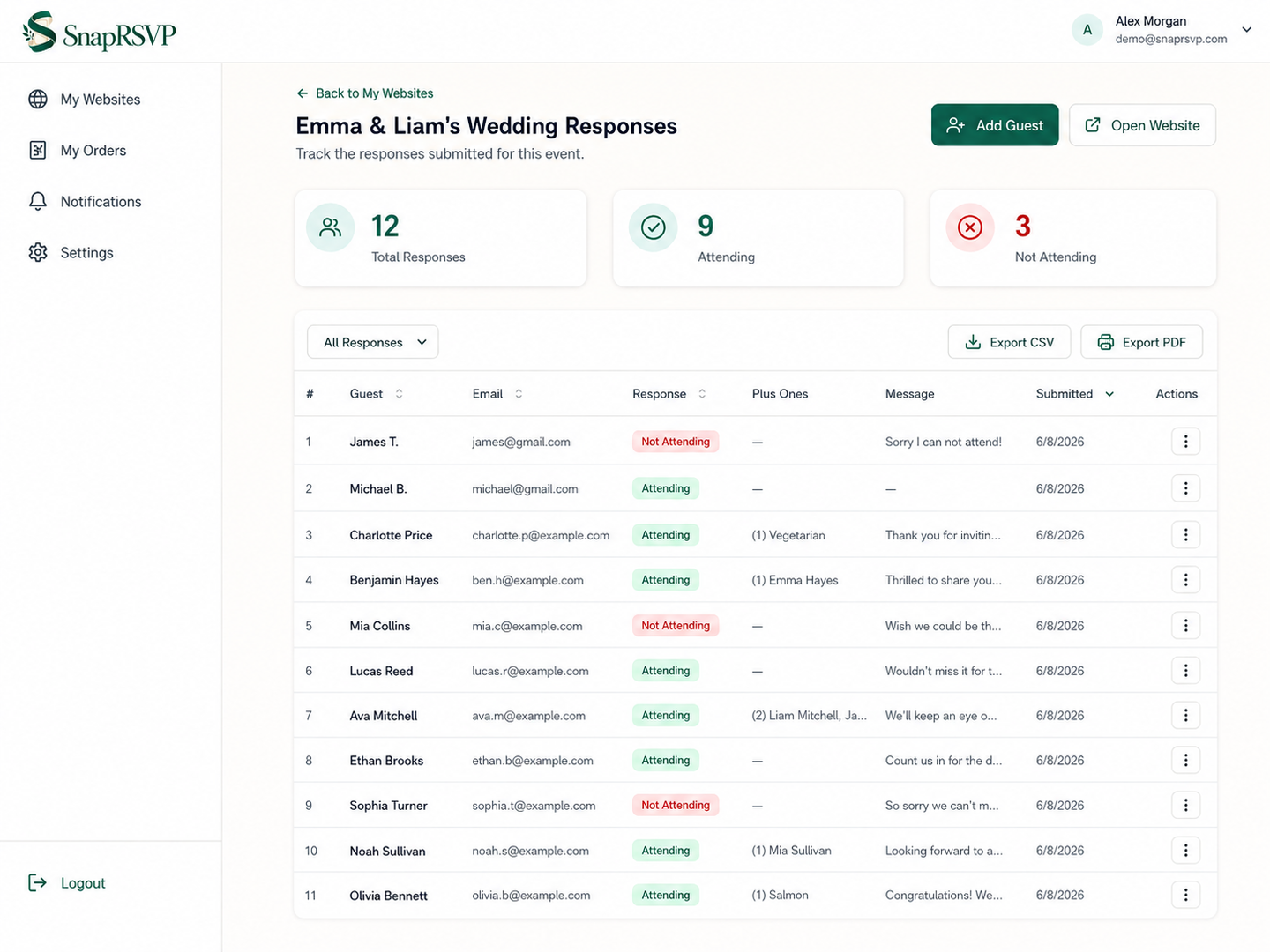 SnapRSVP dashboard preview